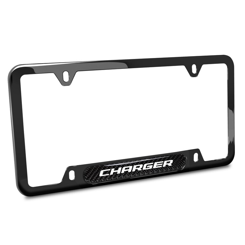 iPick Image for Dodge Charger Real Carbon Fiber Insert Black Stainless Steel License Plate Frame, Official Licensed immagine 1