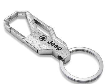 Llavero metálico con mosquetón estilo gancho a presión, color plateado topográfico, con imagen de iPick para Jeep Willys. Producto con licencia oficial.