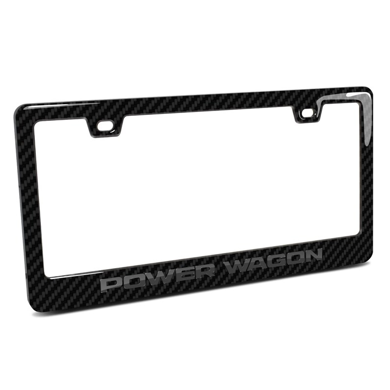 iPick Image for RAM Power Wagon 3D in Dark Gray on Real Carbon Fiber ABS Plastic License Plate Frame, Official Licensed image 1
