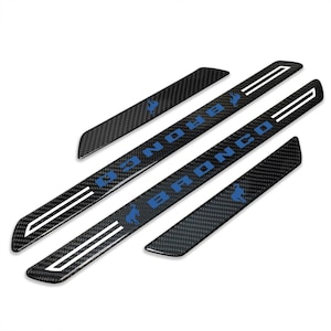 Ford new Bronco in Blue Black Real Carbon Fiber 4 Pcs Universal Door Sill Step Protector Guard Decal Plates, Licensed!