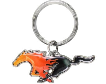 iPick Image for Ford Mustang Flaming Pony Full-Color Die-Cut Metal Key Chain, Key-Charm, Official Licensed