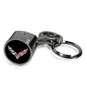 iPick Image for Chevrolet Corvette C7 Black Chrome Engine Piston Style Metal Key Chain, Official Licensed