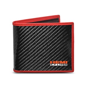 Imagen iPick hecha para cartera HEMI Real Premium de fibra de carbono negra de 5,7 litros con borde cosido en rojo, con licencia oficial