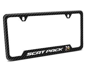 iPick Image for Dodge Scat-Pack Full Color Black Carbon Fiber Texture ABS Plastic 50 States License Plate Frame, Official Licensed