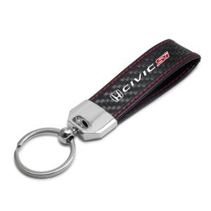 iPick Image for Honda Civic Si Real Black Carbon Fiber Loop Strap Key Chain with Red Stitching, Official Licensed