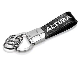 iPick Image for Nissan Altima Black Leather Strap Round Hook Metal Key Chain, Official Licensed