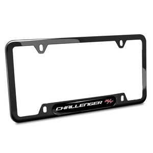 iPick Image for Dodge Challenger R/T Black Insert Black Stainless Steel License Plate Frame, Official Licensed image 1