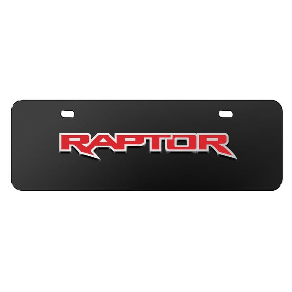 iPick Image for Ford F-150 Raptor in Red 3D Logo 12" x 4.25" European Look Black Half-Size Stainless Steel License Plate, Official Licensed