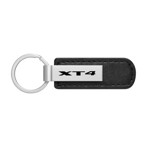 iPick Image for Cadillac XT4 PU Leather Strap Silver Metal Bar Key Chain, Official Licensed
