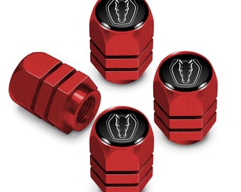 iPick Image for Ford Mustang Dark-Horse in Black on Red Hexagon Shape Aluminum Tire Valve Stem Caps, Official Licensed