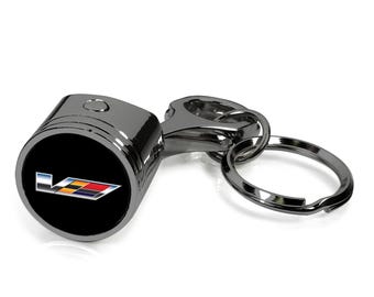 iPick Image for Cadillac V Logo Black Chrome Engine Piston Style Metal Key Chain, Official Licensed