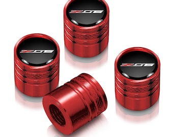 iPick Image made for Chevrolet Corvette C7 Z06 Logo in Black on Red Aluminum Cylinder-Style Tire Valve Stem Caps, Official Licensed