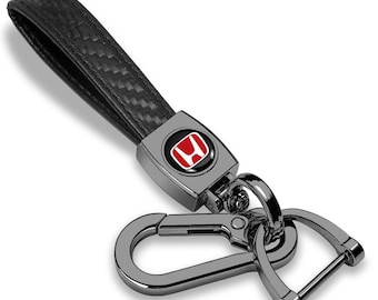 iPick Image for Honda Red Logo in Black Real Carbon Fiber Loop-Strap Gunmatal Hook Key Chain, Official Licensed