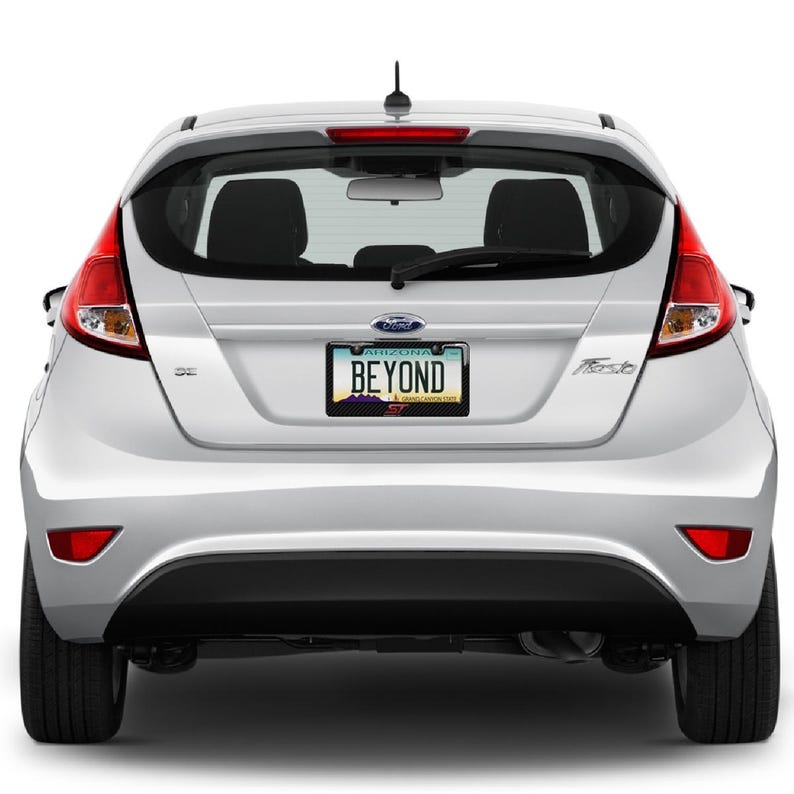 iPick Image para Ford Focus ST 3D en gris oscuro sobre marco de matrícula de plástico ABS con fibra de carbono real, con licencia oficial. imagen 4