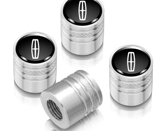 iPick Image for Lincoln Logo in Black on Shining Silver Cylinder-Style Aluminum Tire Valve Stem Caps, Official Licensed
