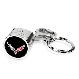 iPick Image for Chevrolet Corvette C7 Engine Piston Style Chrome Metal Key Chain, Official Licensed