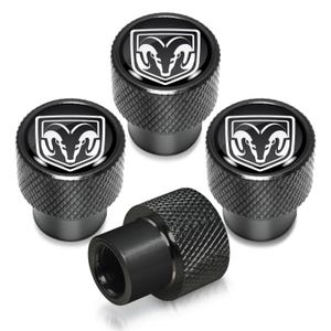 iPick Image for RAM Logo on Black Easy-Grip Premium Aluminum Tire Valve Stem Caps, Official Licensed