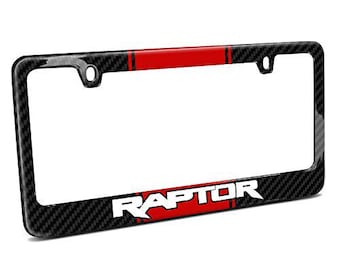iPick Image for Ford F-150 Raptor Red Racing Stripe Black Real Carbon Fiber License Plate Frame, Official Licensed