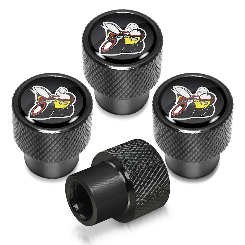 iPick Image for Dodge Scat-Pack Logo on Black Easy-Grip Premium Aluminum Tire Valve Stem Caps, Official Licensed image 1