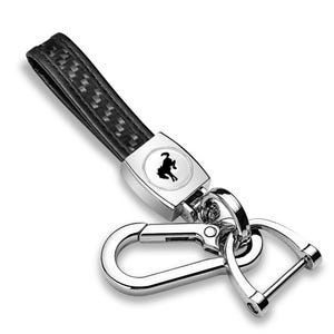 iPick Image for Ford Bronco in White Real Black Carbon Fiber Loop-Strap Chrome Hook Key Chain, Official Licensed