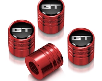 iPick Image made for Ford Mustang GT in Black on Red Aluminum Cylinder-Style Tire Valve Stem Caps, Official Licensed