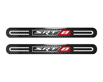 Dodge SRT-8 Logo Black Sticks Style Real Carbon Fiber 2 Pcs Universal Door-Sill-Step Protector Guard Decal, Licensed!