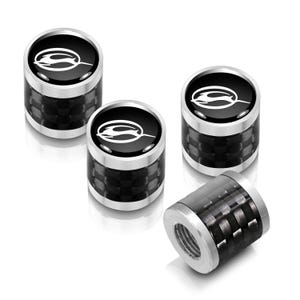 Chevrolet Impala Logo in Black on Real Carbon Fiber Barrel Silver Aluminum Tire Valve Stem Caps, Licensed!