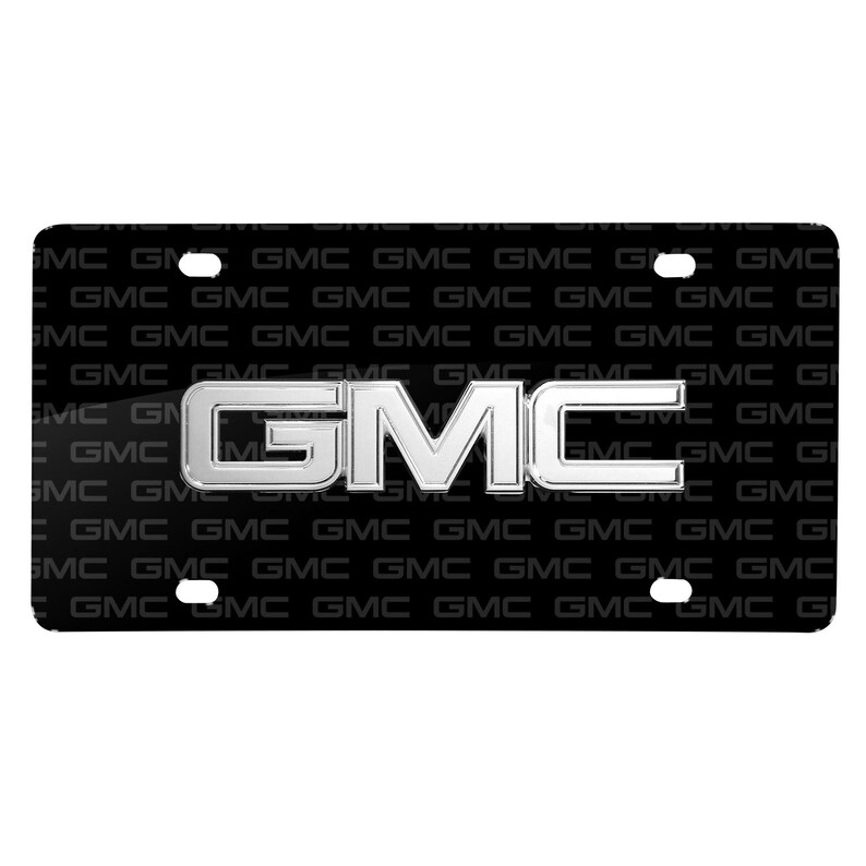 Imagen iPick para placa de matrícula de aluminio negro con logotipo 3D de metal cromado de GMC, con licencia oficial imagen 1