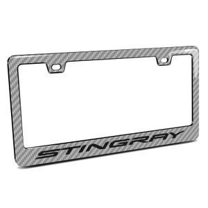 Chevrolet Corvette C8 Stingray in 3D on Silver Real 3K Carbon Fiber Finish ABS Plastic License Plate Frame