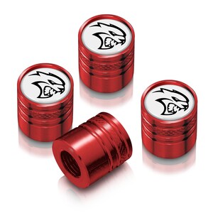 iPick Image made for Dodge SRT Hellcat in White on Red Aluminum Cylinder-Style Tire Valve Stem Caps, Official Licensed
