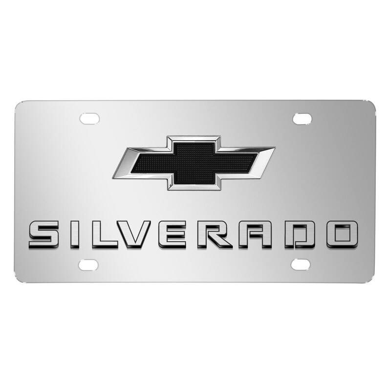 iPick Image for Chevrolet Silverado Black Bowtie 3D Dual Logo Mirror Chrome Stainless Steel License Plate, Official Licensed image 1