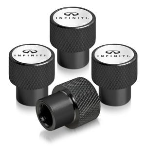 iPick Image for INFINITI logo in White on Black Easy-Grip Premium Aluminum Tire Valve Stem Caps, Official Licensed