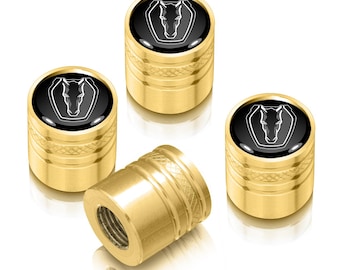 iPick Image for Ford Mustang Dark-Horse in Black on Golden Cylinder-Style Aluminum Tire Valve Stem Caps, Official Licensed