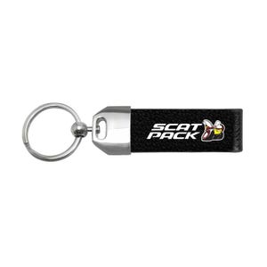 iPick Image for Dodge Scat-Pack Black Real Leather Loop Strap Chrome Metal Key Chain, Official Licensed image 2