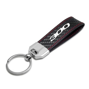 iPick Image for Chrysler 300 Real Black Carbon Fiber Loop Strap Key Chain with Red Stitching, Official Licensed