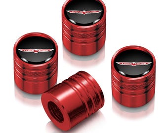 iPick Image for Jeep Trailhawk in Black on Red Cylinder-Style Premium Anodized Aluminum Tire Valve Stem Caps - Set of 4, Official Licensed