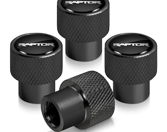 iPick Image made for Ford F150 Raptor 2017 to 2019 in Black on Black Aluminum Tire Valve Stem Caps, Official Licensed