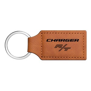 iPick Image for Dodge Charger R/T Rectangular Brown Leather Key Chain, Official Licensed