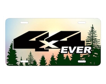 iPick Image for Jeep 4X4 Ever Green Forrest Sillhouette Graphic Special Aluminum Metal License Plate, Official Licensed