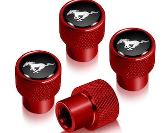 iPick Image for Ford Mustang Logo in Black on Red Easy-Grip Aluminum Tire Valve Stem Caps, Official Licensed