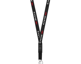 iPick Image for Honda Civic Si Black Nylon Lanyard with Red H Logo Key Charm, Official Licensed