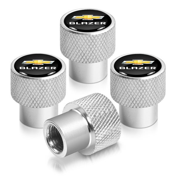 iPick Image made for Chevrolet Blazer Logo in Black on Shining Silver Aluminum Tire Valve Stem Caps, Official Licensed