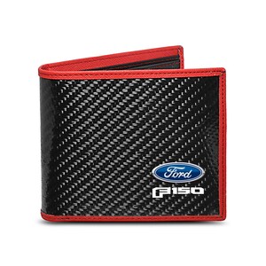 Imagen de iPick creada para Ford F-150 2015 a 2019 Cartera de fibra de carbono negra de primera calidad con borde cosido en rojo, con licencia oficial