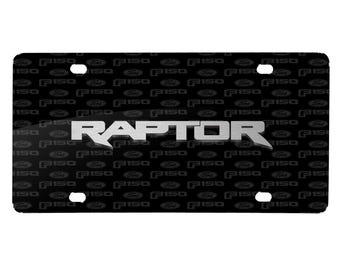 Imagen iPick para Ford F-150 Raptor Logotipo 3D en placa de matrícula de aluminio negro con patrón de logotipo, con licencia oficial.