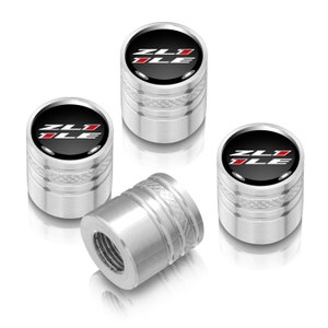 Chevrolet Camaro ZL1-1LE Logo in Black on Shining Silver Cylinder-Style Premium Anodized Aluminum Tire Valve Stem Caps - Set of 4