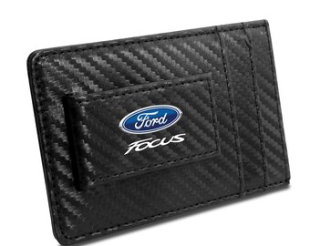 iPick Image for Ford Focus Black Carbon Fiber RFID Card Holder Wallet, Official Licensed