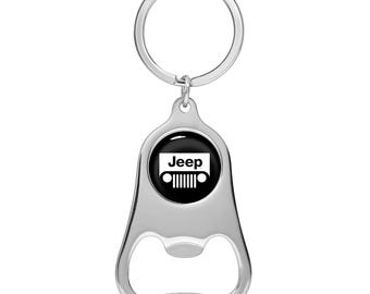iPick Image for Jeep Grill Black Logo Chrome Finish Flat Bottle Opener Metal Key Chain, Official Licensed