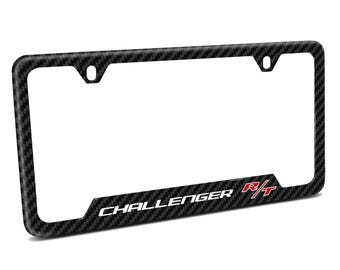 iPick Image para Dodge Challenger R/T, marco de matrícula de plástico ABS con textura de fibra de carbono negra, válido para los 50 estados, con licencia oficial.