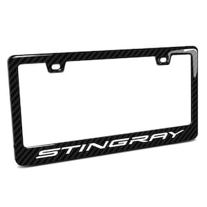iPick Image made for Chevrolet Corvette C8 Stingray in 3D on Real Carbon Fiber Finish ABS Plastic License Plate Frame, Official Licensed