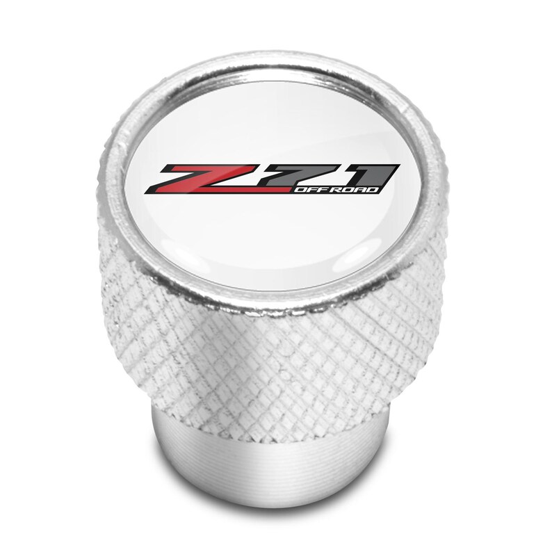 iPick Image for Chevrolet Z71 Logo in White on Shining Silver Easy-Grip Premium Aluminum Tire Valve Stem Caps, Official Licensed image 2